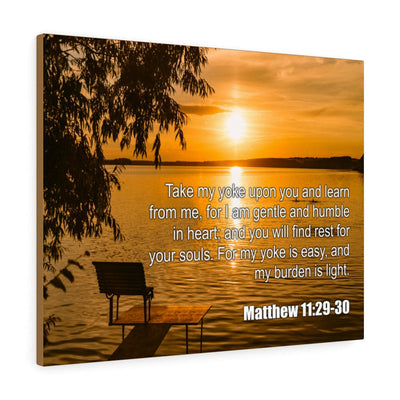 Scripture Canvas Take My Yoke Matthew 11:29-30 Christian Wall Art Bible Verse Meaningful Home Decor Gifts Unique Housewarming Gift Ideas Framed Prints, Canvas