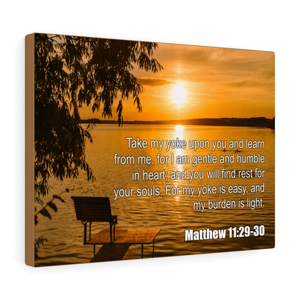 Scripture Canvas Take My Yoke Matthew 11:29-30 Christian Wall Art Bible Verse Meaningful Home Decor Gifts Unique Housewarming Gift Ideas Framed Prints, Canvas