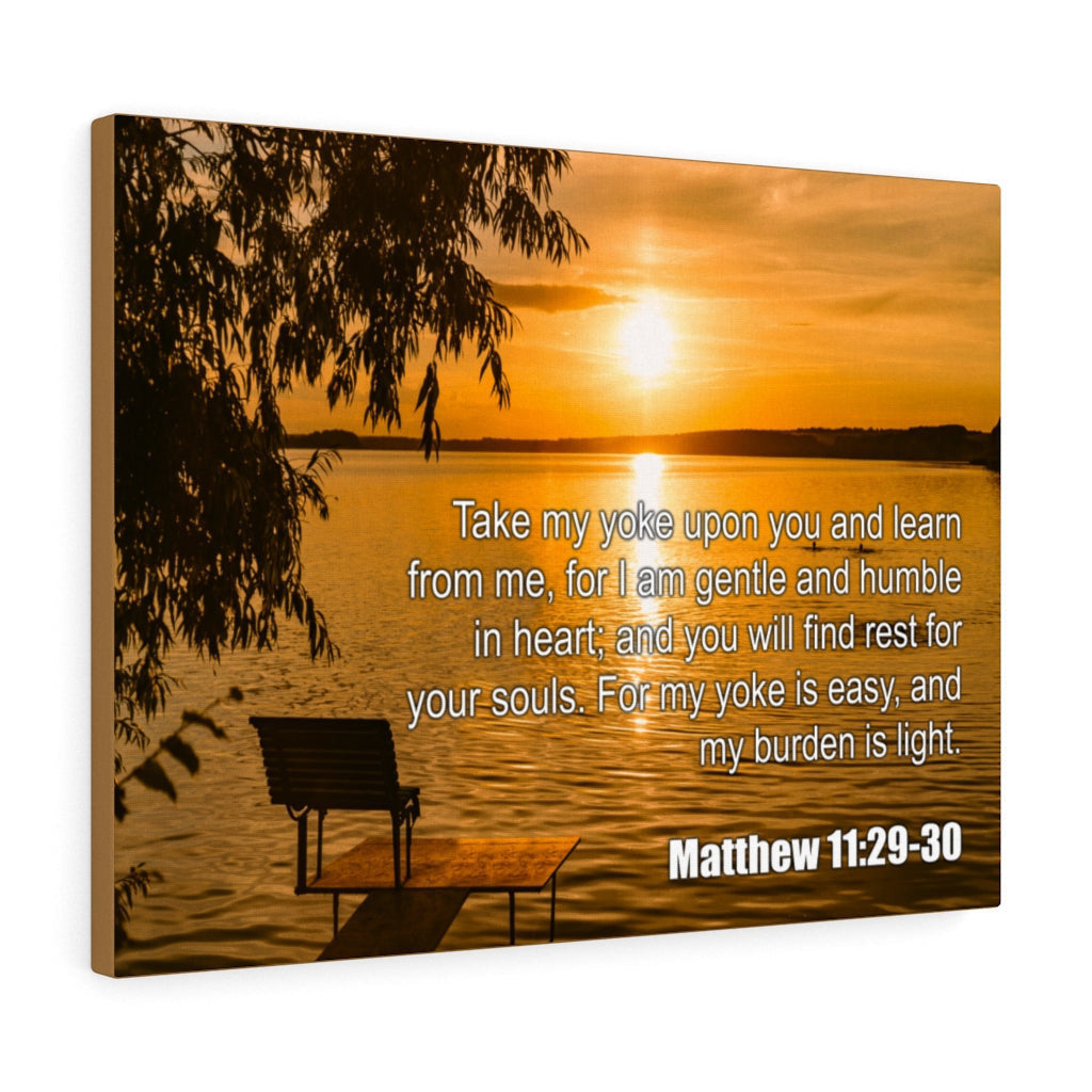Scripture Canvas Take My Yoke Matthew 11:29-30 Christian Wall Art Bible Verse Meaningful Home Decor Gifts Unique Housewarming Gift Ideas Framed Prints, Canvas