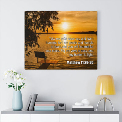 Scripture Canvas Take My Yoke Matthew 11:29-30 Christian Wall Art Bible Verse Meaningful Home Decor Gifts Unique Housewarming Gift Ideas Framed Prints, Canvas