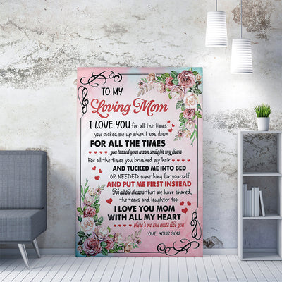 Custom Floral Wall Art Gift For Mom From Son, I Love You Mom With All My Heart Wall Art For Mothers Day Framed Prints, Canvas