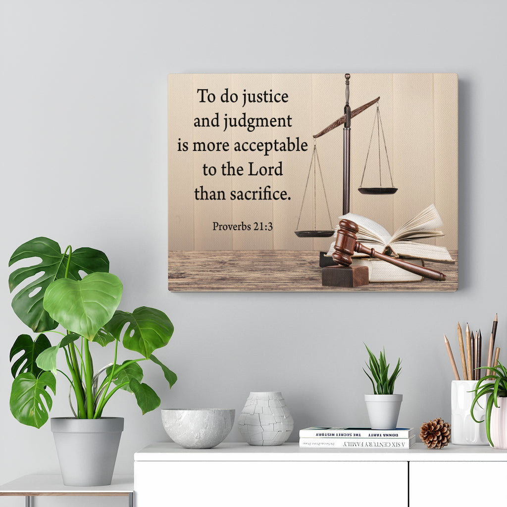 Scripture Canvas Judgment and Justice Proverbs 21:3 Christian Wall Art Bible Verse Meaningful Home Decor Gifts Unique Housewarming Gift Ideas Framed Prints, Canvas