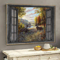 Deer 3D Window View Wall Art Housewarming Gift Decor Spring Forest Hunting Lover Da0361-Tnt Framed Prints, Canvas