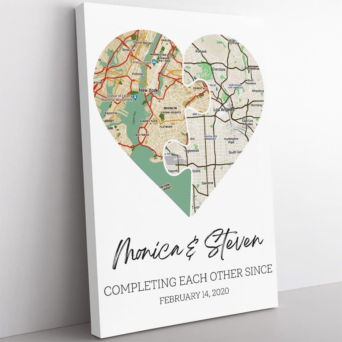 Personalized Heart Map Print On Wall Art, Valentines Day Gift Framed Prints, Canvas