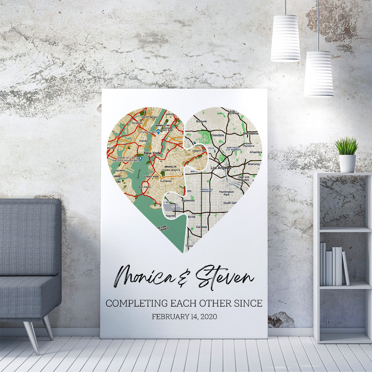 Personalized Heart Map Print On Wall Art, Valentines Day Gift Framed Prints, Canvas