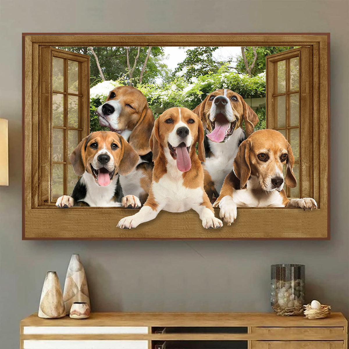 Funny Beagle 3D Window View Wall Art Dogs Lover Ld0574-Lad Framed Prints, Canvas