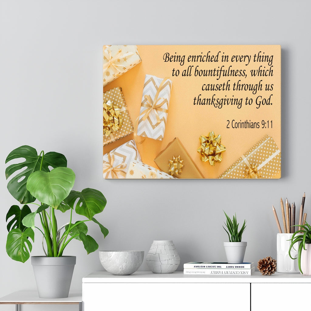 Scripture Canvas Thanksgiving to God 2 Corinthians 9:11 Christian Wall Art Bible Verse Meaningful Home Decor Gifts Unique Housewarming Gift Ideas Framed Prints, Canvas