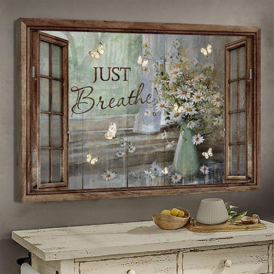 Jesus Just Breathe Butterfly Flower Window Frame - Matte Wall Art Gallery Canvas Painting, Canvas Hanging Home Decor Gift Idea Framed Prints, Canvas