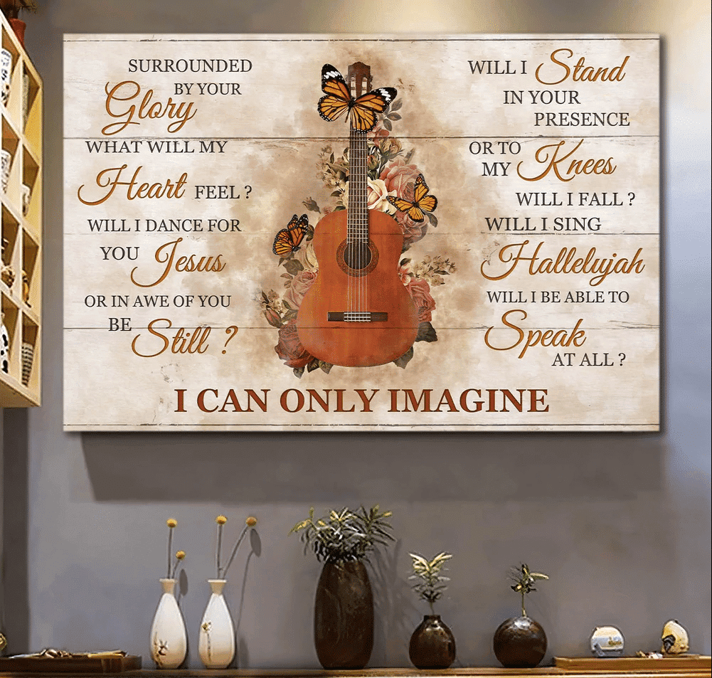 Guitar Rose Butterfly Jesus I Can Only Imagine - Matte Wall Art Gallery Canvas Painting, Canvas Hanging Home Decor Gift Idea Framed Prints, Canvas