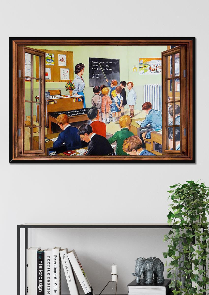 Vintage 3D Window View Home Decoration Gift Idea Classroom Teacher Wall Art For School Decor Framed Prints, Canvas