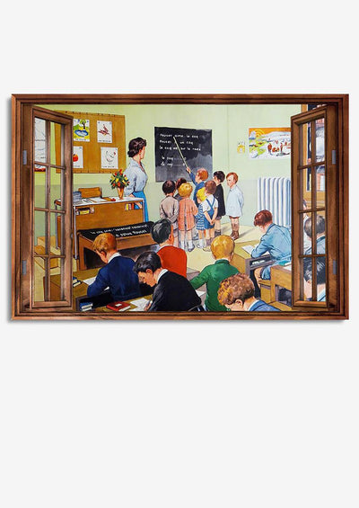 Vintage 3D Window View Home Decoration Gift Idea Classroom Teacher Wall Art For School Decor Framed Prints, Canvas