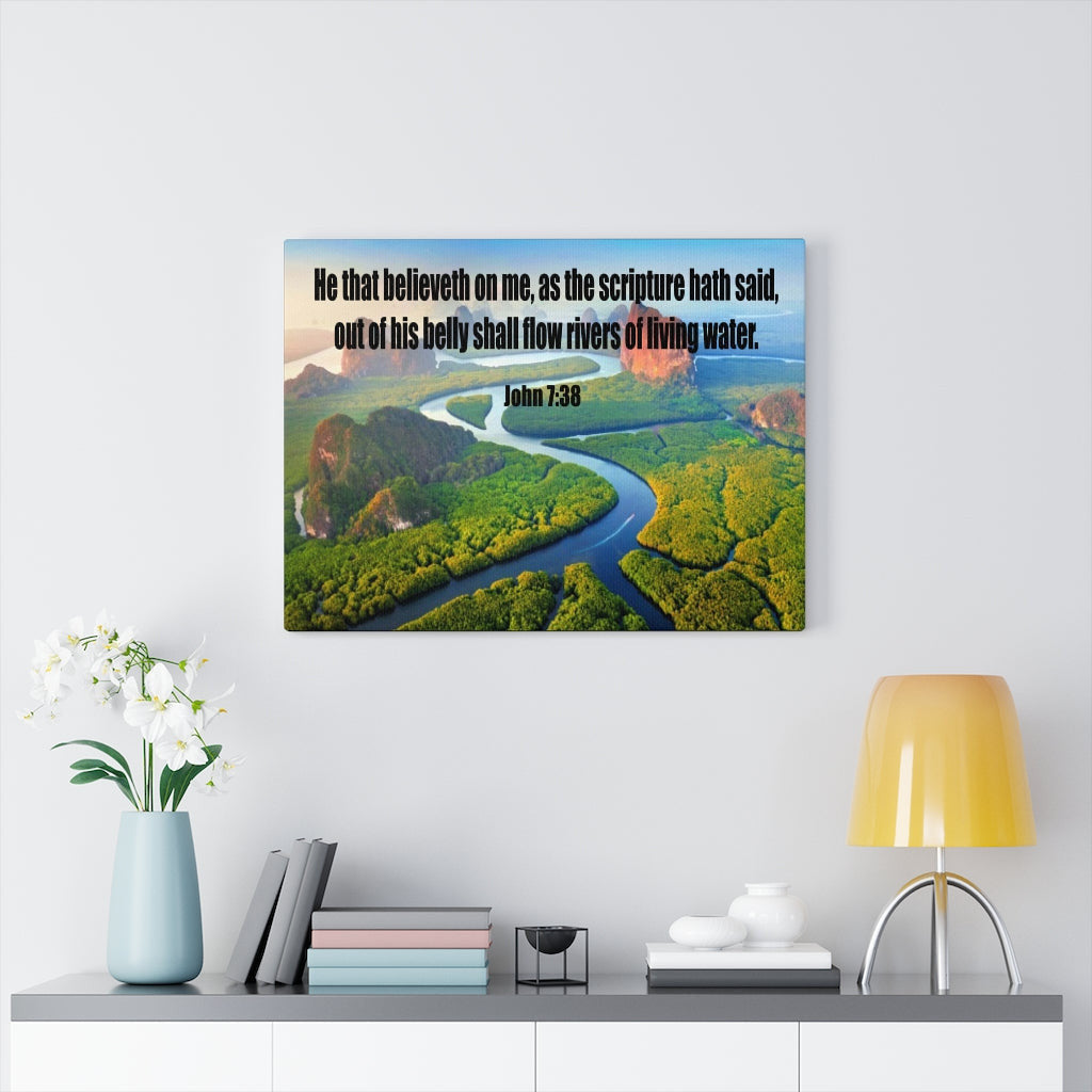 Scripture Canvas Living Water John 7:38 Christian Wall Art Bible Verse Meaningful Home Decor Gifts Unique Housewarming Gift Ideas Framed Prints, Canvas