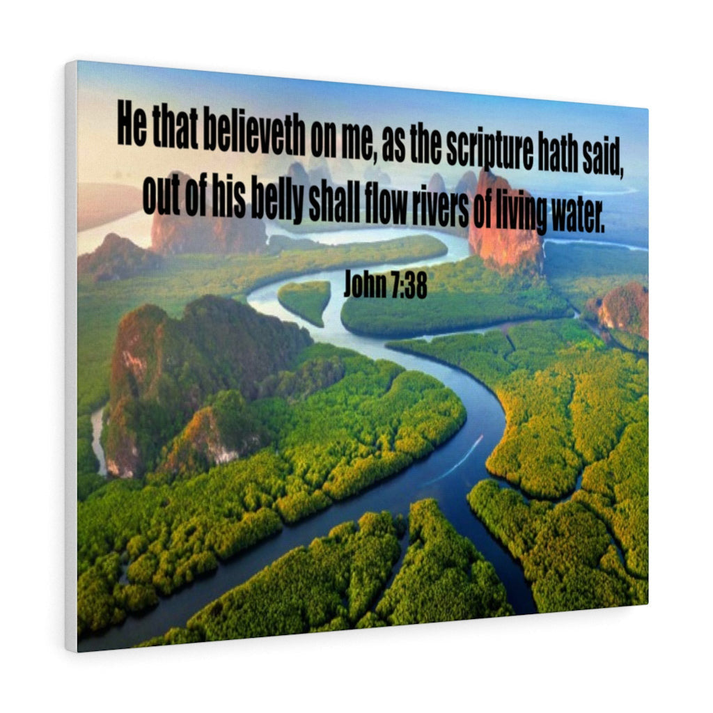 Scripture Canvas Living Water John 7:38 Christian Wall Art Bible Verse Meaningful Home Decor Gifts Unique Housewarming Gift Ideas Framed Prints, Canvas