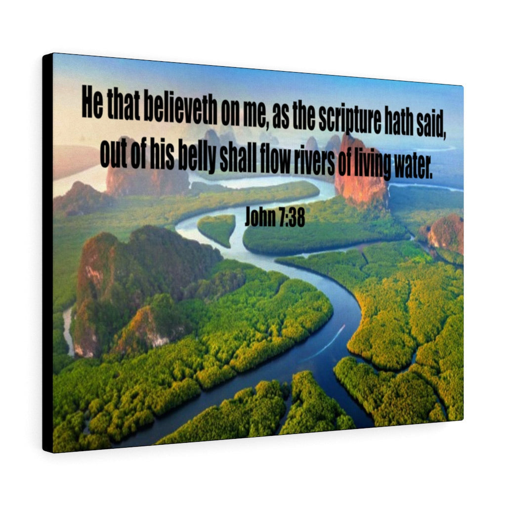 Scripture Canvas Living Water John 7:38 Christian Wall Art Bible Verse Meaningful Home Decor Gifts Unique Housewarming Gift Ideas Framed Prints, Canvas