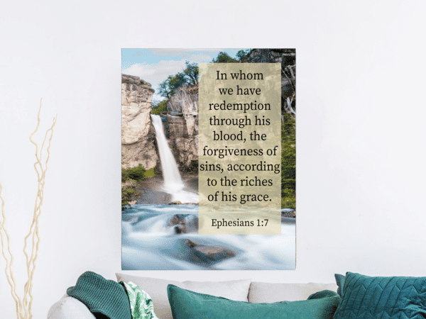 Scripture Canvas Riches of His Grace Ephesians 1:7 Christian Wall Art Bible Verse Meaningful Home Decor Gifts Unique Housewarming Gift Ideas Framed Prints, Canvas