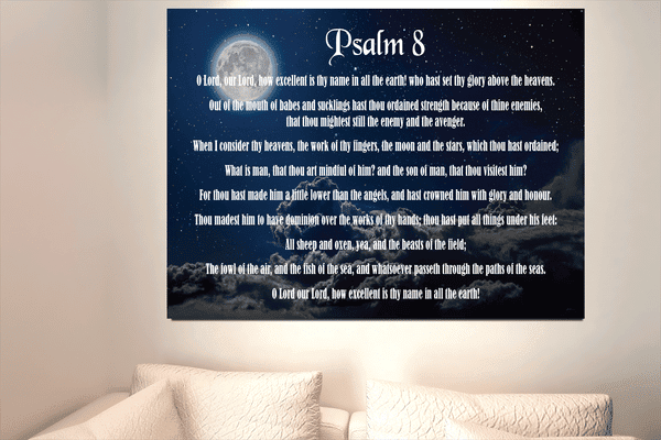 Scripture Canvas Surrounded By Your Glory Psalm 8 Christian Wall Art Bible Verse Meaningful Home Decor Gifts Unique Housewarming Gift Ideas Framed Prints, Canvas