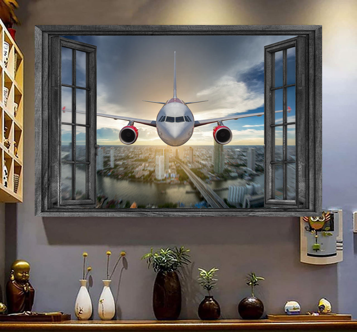 Pilot Wall Art 3D Window View Print Home Decoration Gift Idea Birthday Framed Prints, Canvas