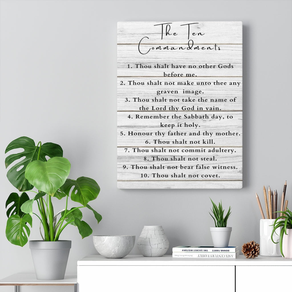 Scripture Canvas Ten Commandments White Wood Christian Wall Art Meaningful Home Decor Gifts Unique Housewarming Gift Ideas Framed Prints, Canvas