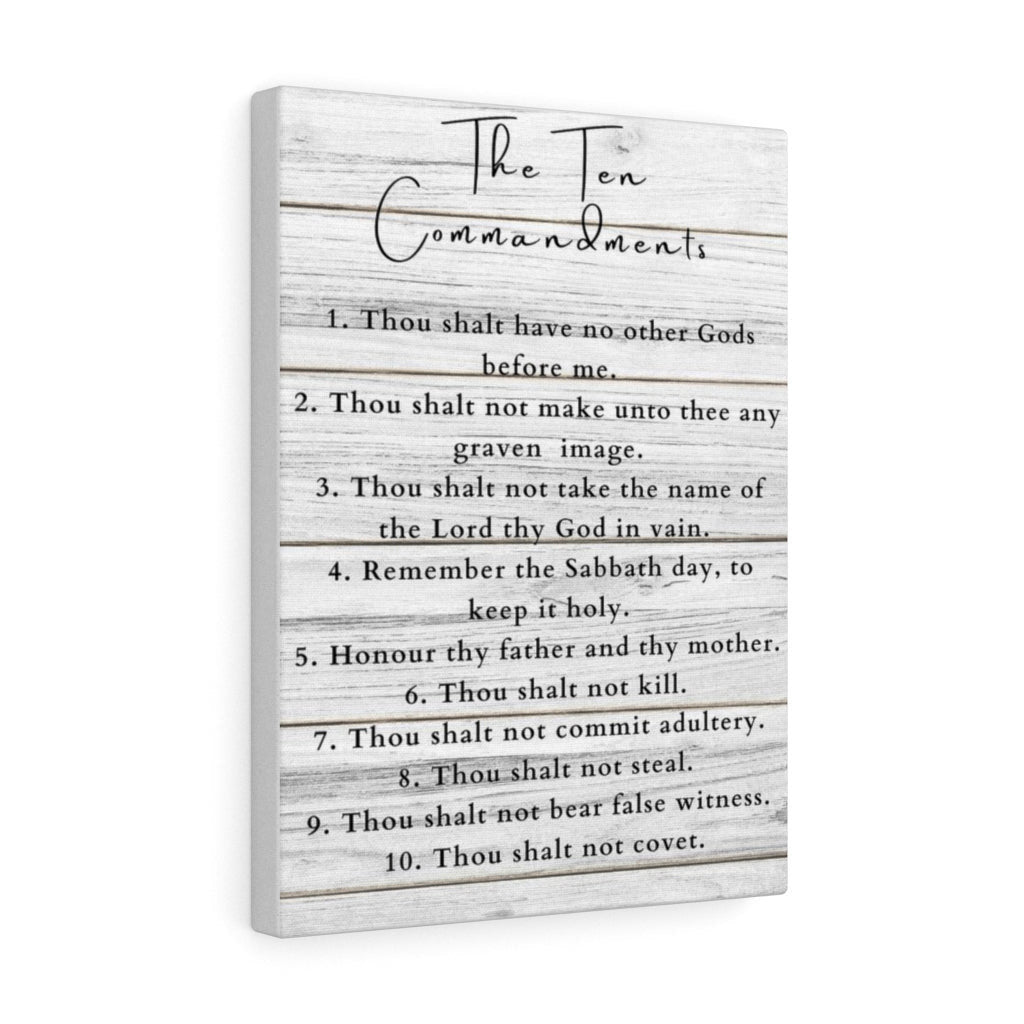 Scripture Canvas Ten Commandments White Wood Christian Wall Art Meaningful Home Decor Gifts Unique Housewarming Gift Ideas Framed Prints, Canvas