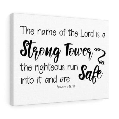 Scripture Canvas Strong Tower Proverbs 18:10 Christian Wall Art Bible Verse Meaningful Home Decor Gifts Unique Housewarming Gift Ideas Framed Prints, Canvas