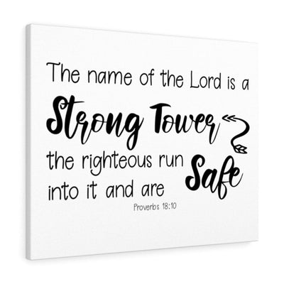 Scripture Canvas Strong Tower Proverbs 18:10 Christian Wall Art Bible Verse Meaningful Home Decor Gifts Unique Housewarming Gift Ideas Framed Prints, Canvas
