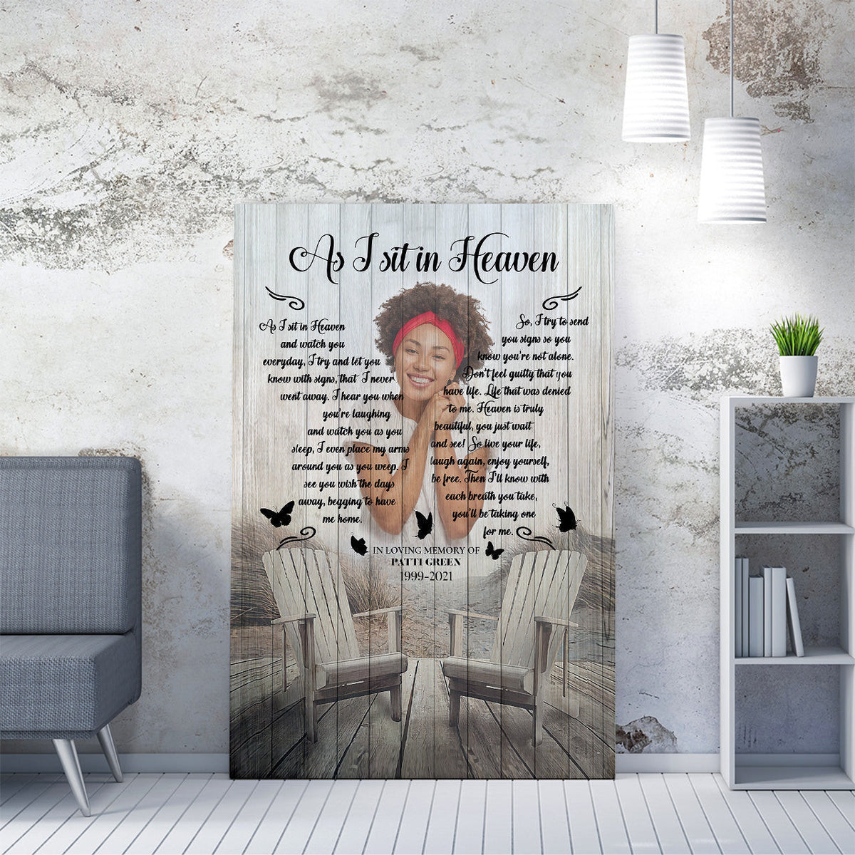 As I Sit In Heaven Personalized Wall Art, Memorial Butterfly Wall Art Gift Ideas Framed Prints, Canvas