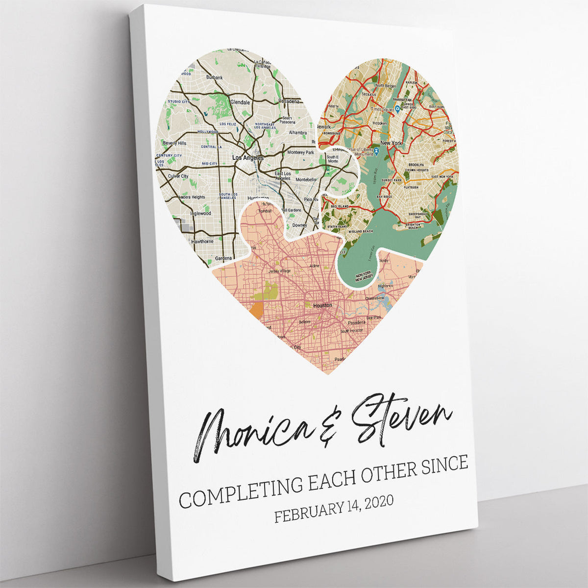 Personalized Heart Map Print On Wall Art, Valentines Day Gift Framed Prints, Canvas
