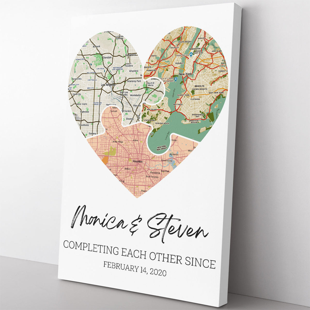 Personalized Heart Map Print On Wall Art, Valentines Day Gift Framed Prints, Canvas
