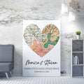 Personalized Heart Map Print On Wall Art, Valentines Day Gift Framed Prints, Canvas