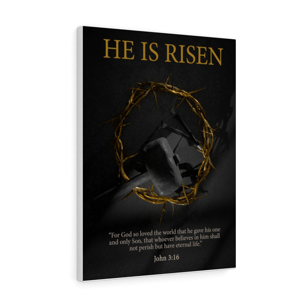 Scripture Canvas He Is Risen John 3:16 Christian Wall Art Bible Verse Meaningful Home Decor Gifts Unique Housewarming Gift Ideas Framed Prints, Canvas