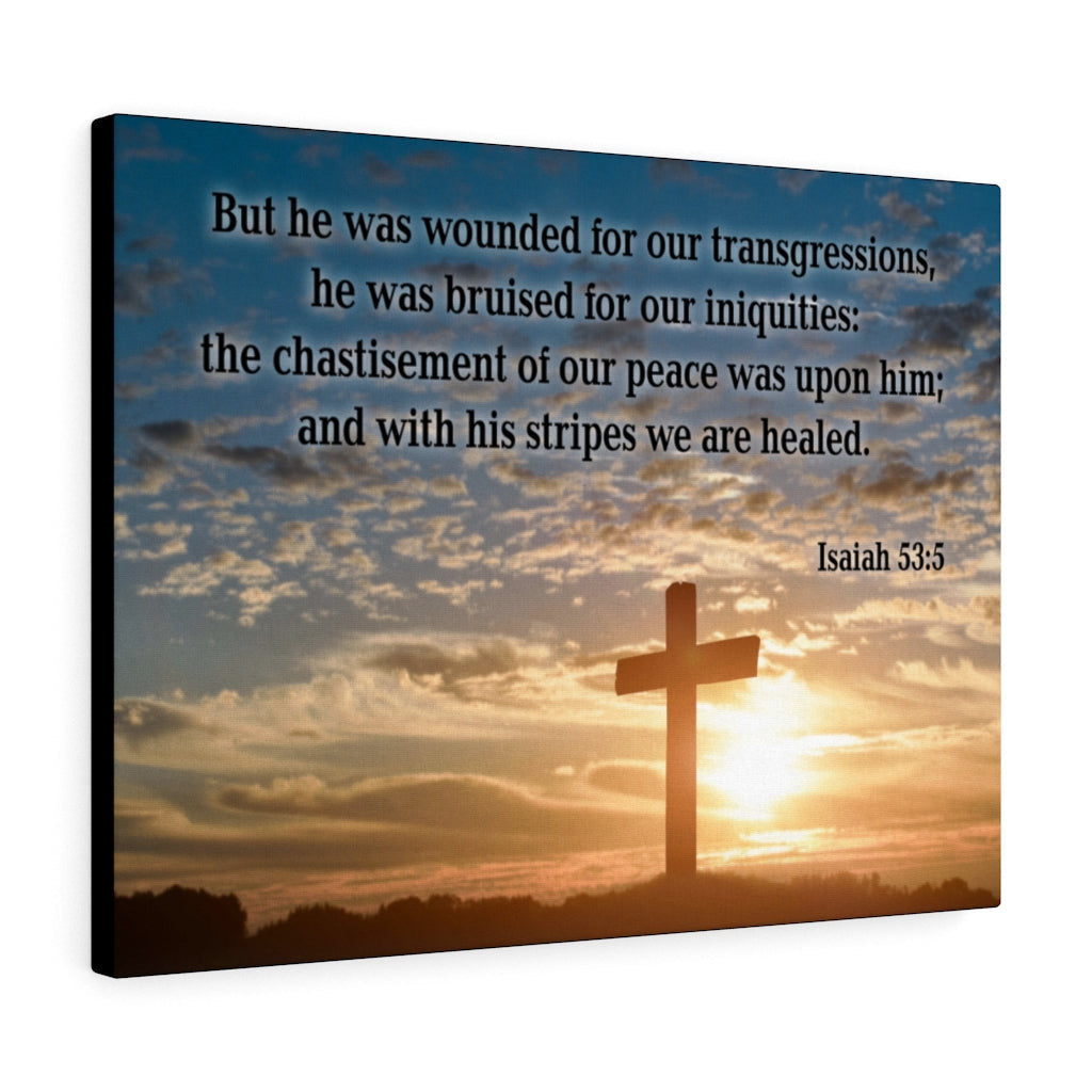 Scripture Canvas Wounded For Our Transgressions Isaiah 53:5 Christian Wall Art Bible Verse Meaningful Home Decor Gifts Unique Housewarming Gift Ideas Framed Prints, Canvas