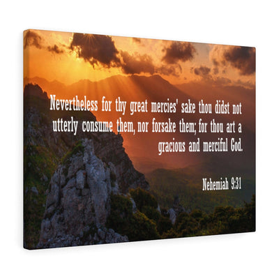 Scripture Canvas Gracious and Merciful God Nehemiah 9:31 Christian Wall Art Bible Verse Meaningful Home Decor Gifts Unique Housewarming Gift Ideas Framed Prints, Canvas