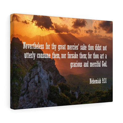 Scripture Canvas Gracious and Merciful God Nehemiah 9:31 Christian Wall Art Bible Verse Meaningful Home Decor Gifts Unique Housewarming Gift Ideas Framed Prints, Canvas