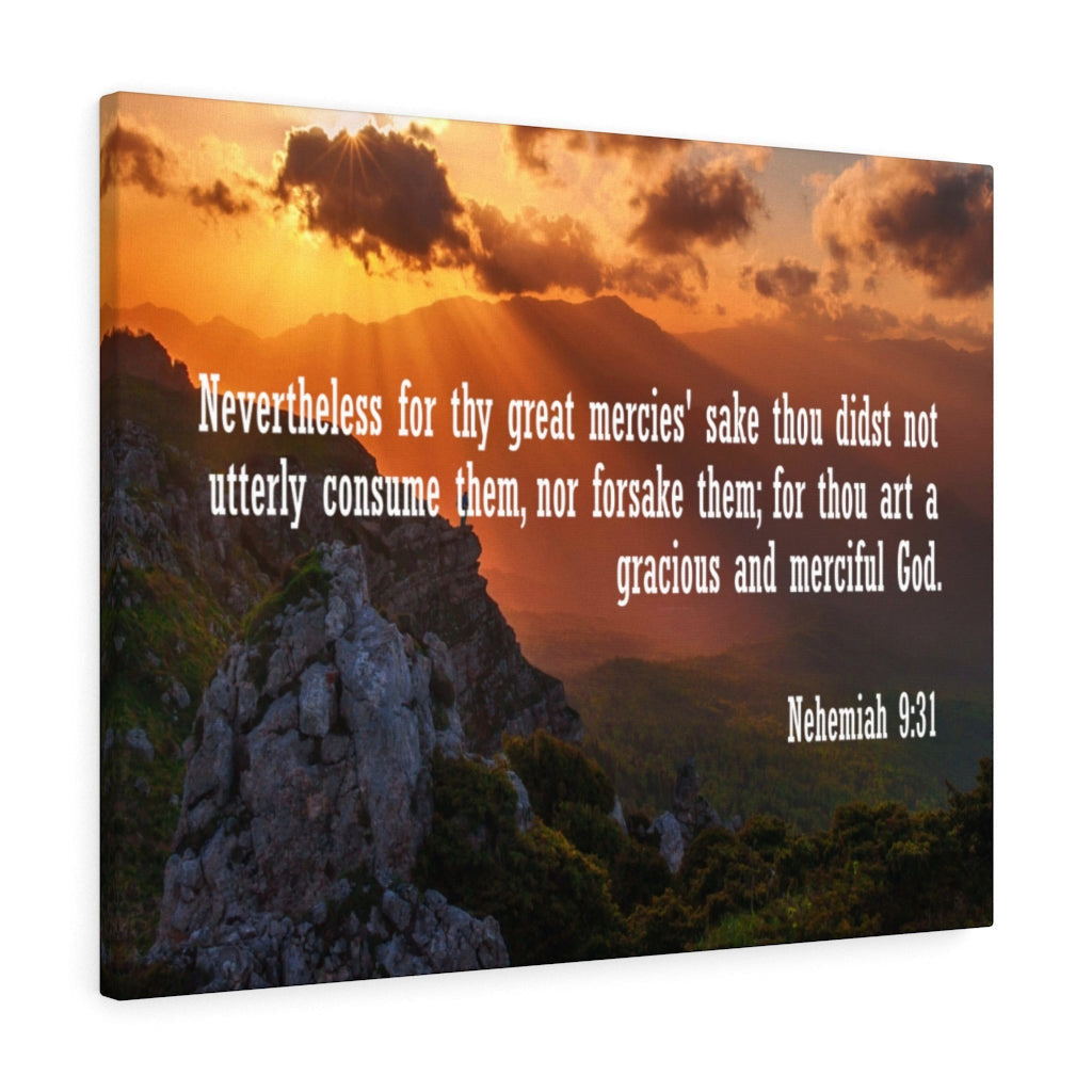 Scripture Canvas Gracious and Merciful God Nehemiah 9:31 Christian Wall Art Bible Verse Meaningful Home Decor Gifts Unique Housewarming Gift Ideas Framed Prints, Canvas