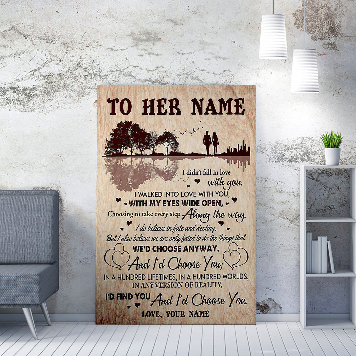Personalized Canvas Painting, Canvas Hanging Wall Art Gift For Wife, Fall In Love With You Wall Art For Her Framed Prints, Canvas