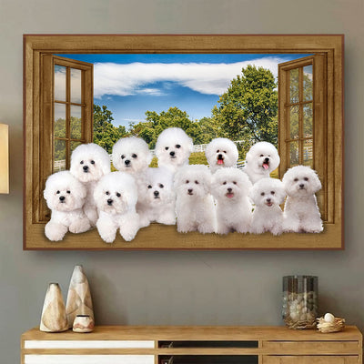 Bichon Frise 3D Window View Canvas Wall Art Art 3D Window View Dogs Lover Home Decoration Gift Idea Framed Prints, Canvas