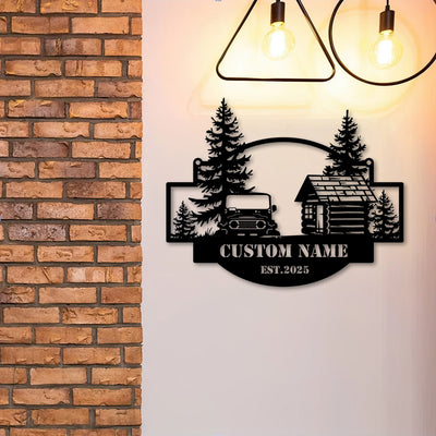 Personalized Car Fj40 Metal Sign Offroad Truck Pine Forest Cabin Style Custom Metal Wall Art Gift for Husband