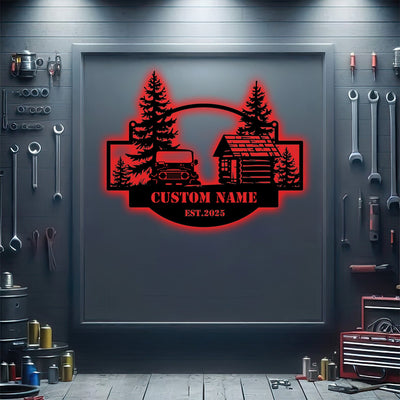 Personalized Car Fj40 Metal Sign Offroad Truck Pine Forest Cabin Style Custom Metal Wall Art Gift for Husband
