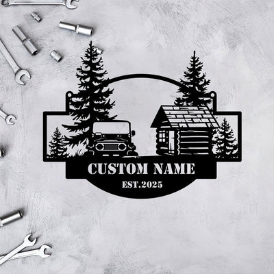 Personalized Car Fj40 Metal Sign Offroad Truck Pine Forest Cabin Style Custom Metal Wall Art Gift for Husband