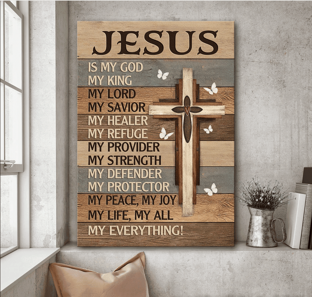 Cross Butterfly Jesus Is My God My King My Lord - Matte Wall Art Gallery Canvas Painting, Canvas Hanging Home Decor Gift Idea Framed Prints, Canvas