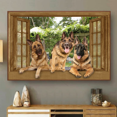 German Shepherd 3D Window View Canvas Wall Art Art Wall Decor Dogs Lover Framed Prints, Canvas