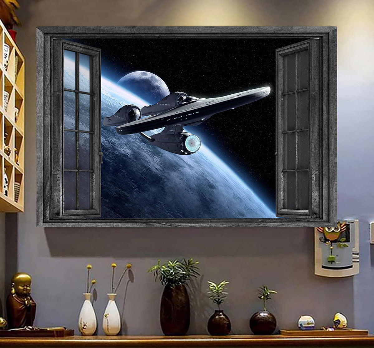 Spacecraft 3D Window View ation Gifts Idea Birthday Framed Prints, Canvas