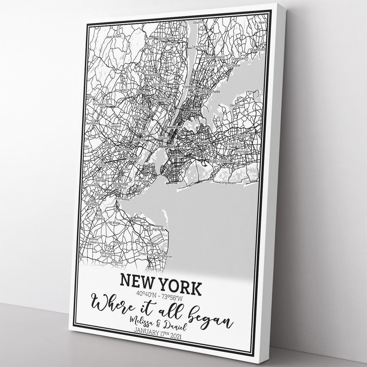 Personalized Canvas Painting, Canvas Hanging Wall Art Gift For Coule, Memory Love City Map Print Wall Art Gift For Him Her Framed Prints, Canvas