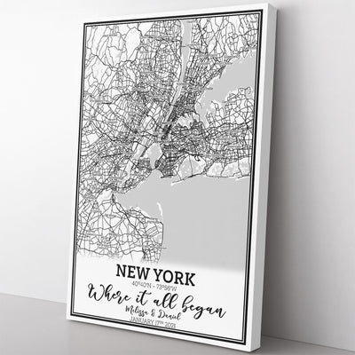 Personalized Canvas Painting, Canvas Hanging Wall Art Gift For Coule, Memory Love City Map Print Wall Art Gift For Him Her Framed Prints, Canvas