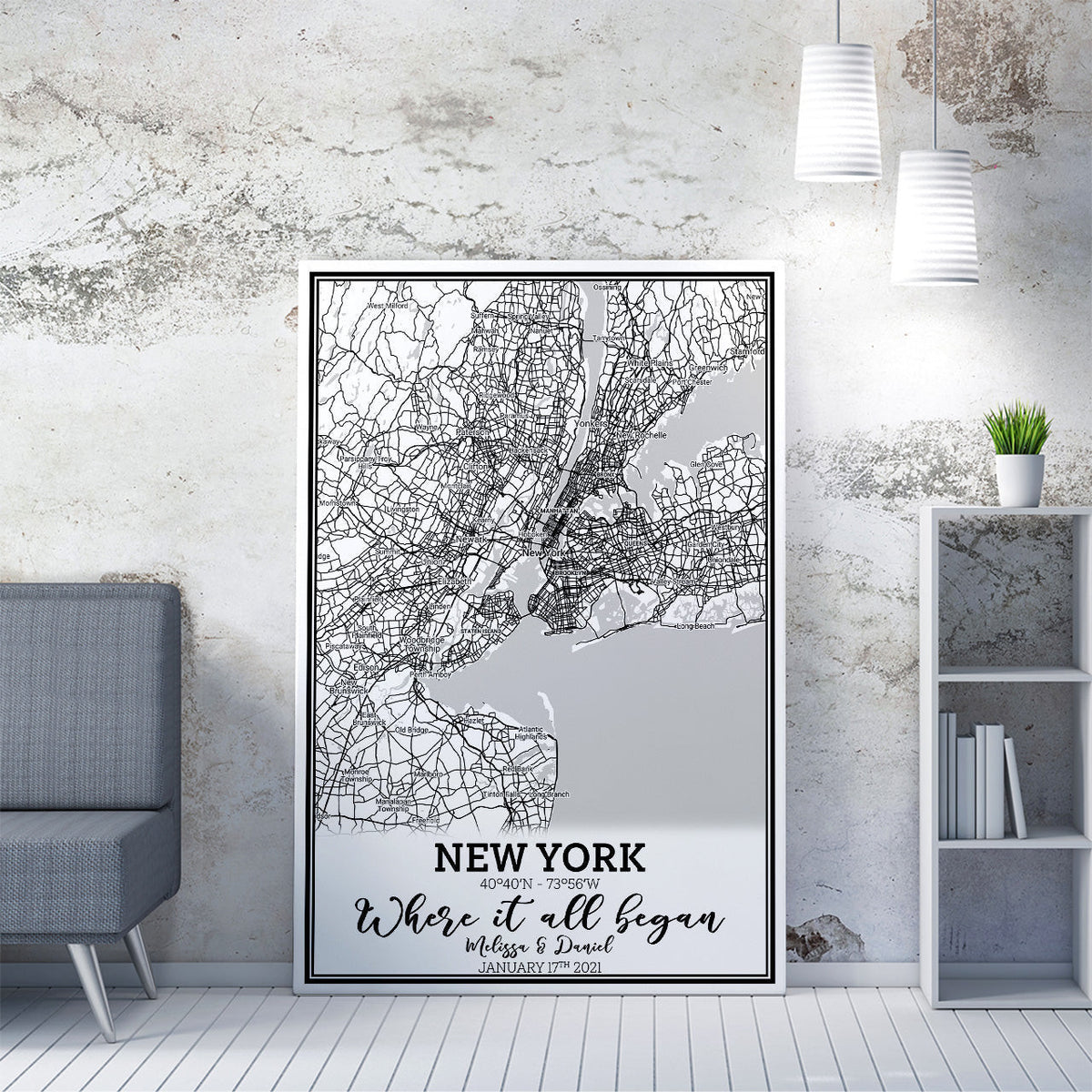 Personalized Canvas Painting, Canvas Hanging Wall Art Gift For Coule, Memory Love City Map Print Wall Art Gift For Him Her Framed Prints, Canvas
