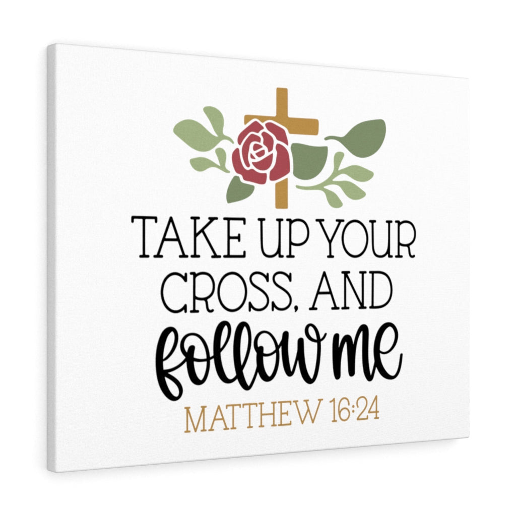 Scripture Canvas Follow Matthew 16:24 Christian Wall Art Bible Verse Meaningful Home Decor Gifts Unique Housewarming Gift Ideas Framed Prints, Canvas