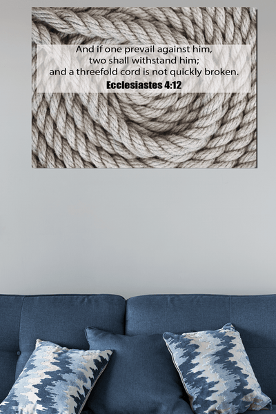 Scripture Canvas Threefold Cord Ecclesiastes 4:12 Christian Wall Art Bible Verse Meaningful Home Decor Gifts Unique Housewarming Gift Ideas Framed Prints, Canvas