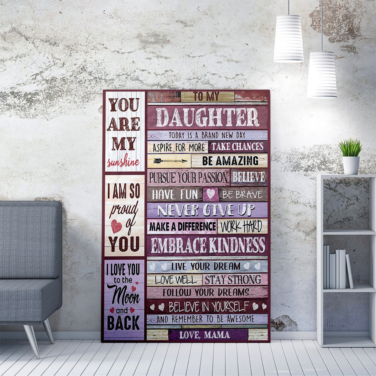 Custom Wall Art Gift For Daughter, Be Brave Never Give Up Wall Art For Daughter Framed Prints, Canvas