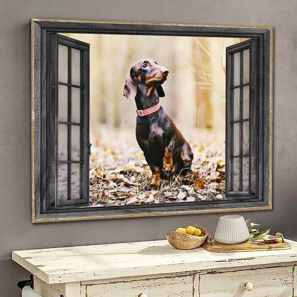Chocolate Dachshunds 3D Window View Wall Art Housewarming Gift Prints Dogs Lover Ha0285-Ptd Framed Prints, Canvas
