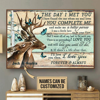 Personalized Canvas Frames Home Decoration Deer Couple Pallet The Day I Met  Framed Prints, Canvas